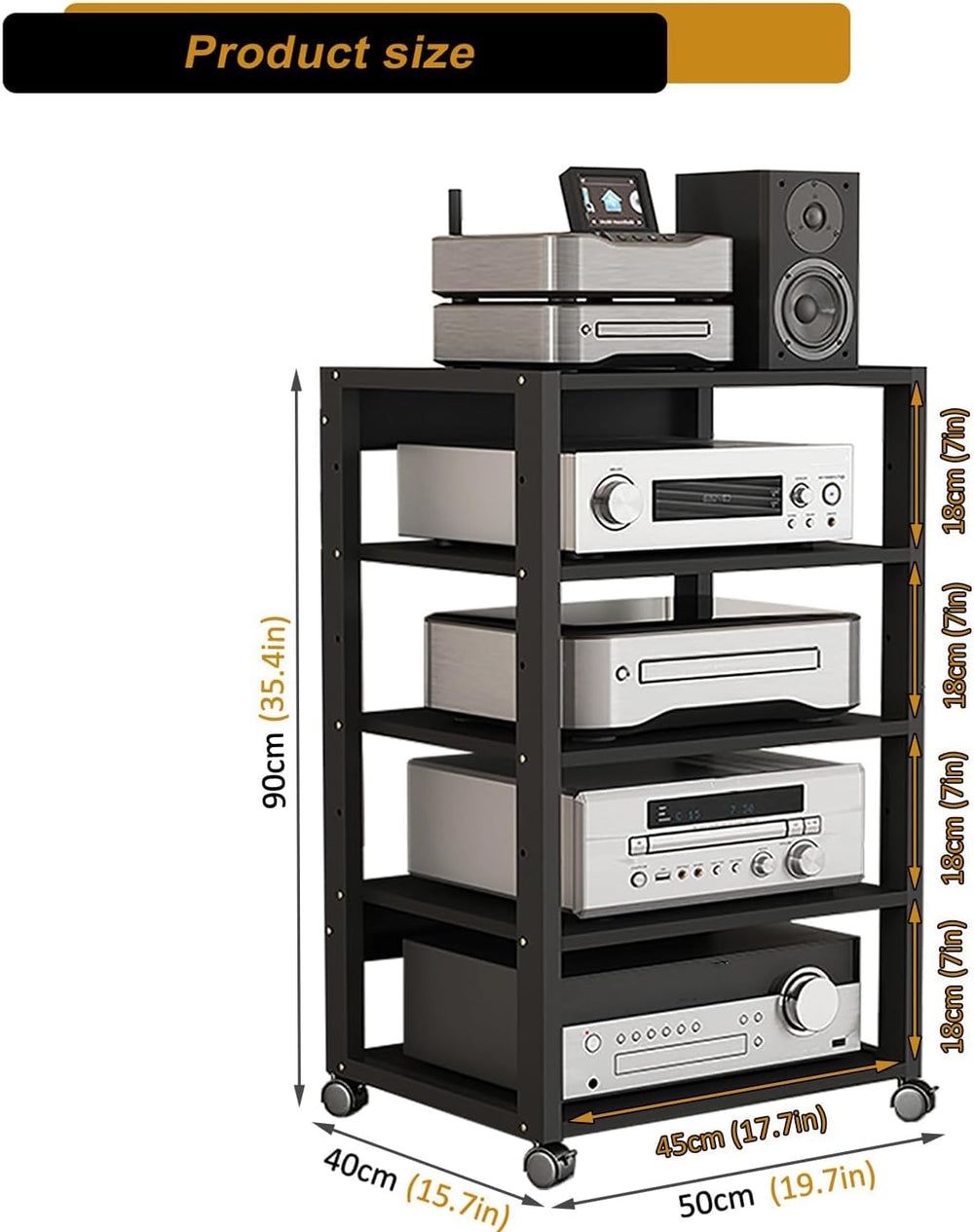 5 Tier AV Media Stand, Audio Rack Tower Stereo Components Cabinet | Home Thea...
