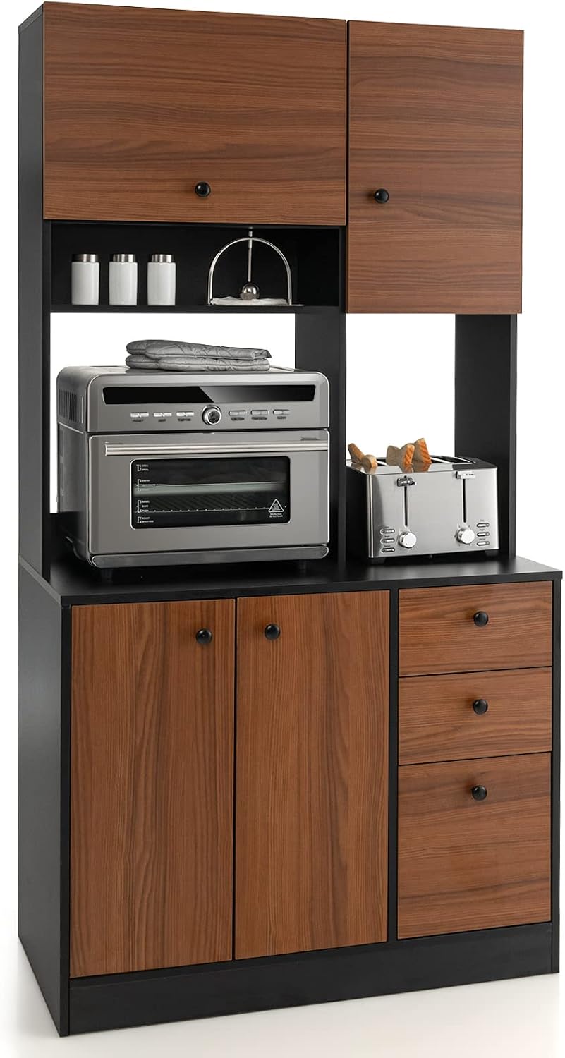 Giantex Kitchen Pantry, Buffet Hutch with 3 Storage Cabinet, 71'' Flo...