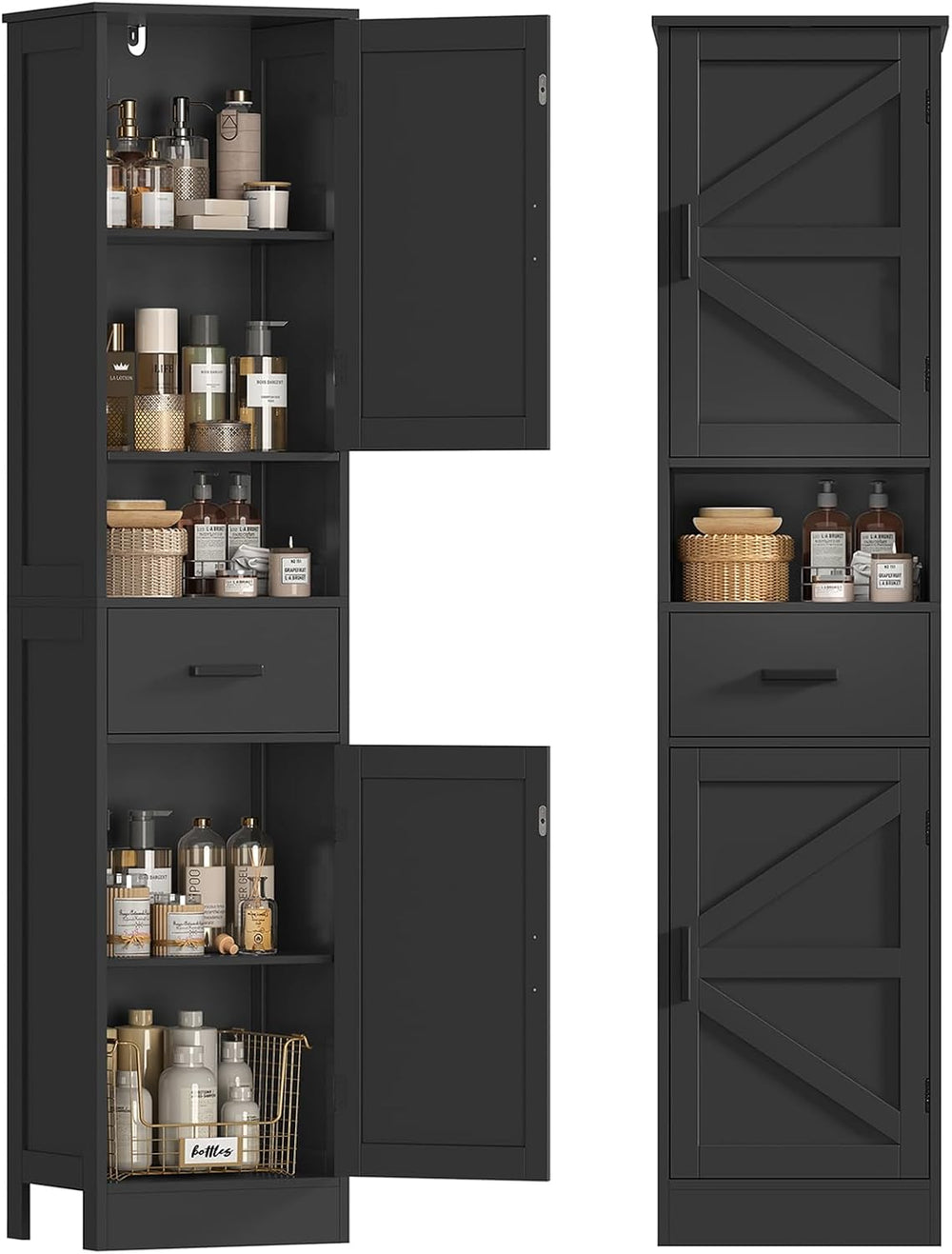 TEENFON Tall Bathroom Storage Cabinet with Barn Doors, Narrow Bathroom Cabine...
