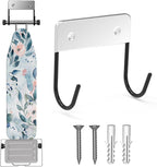 Ironing Board Hanger Wall Mount, Ironing Board Holder for Y or T Shaped,Stainless Steel Wall Hook Iron Board Holder for Laundry Rooms with 2 Hooks (Black)