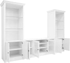 128.2" W Wall Unit Entertainment Center with Bookshelves for TVs up to 80", Multifunctional TV Stand Media Console with Tempered Glass Cabinets and Adjustable Shelves for Living Room (White-1.28)