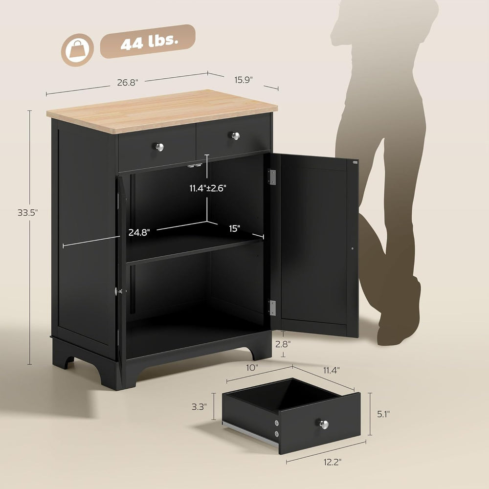 HOMCOM Sideboard Buffet Cabinet with Solid Wood Countertop, Modern Kitchen St...
