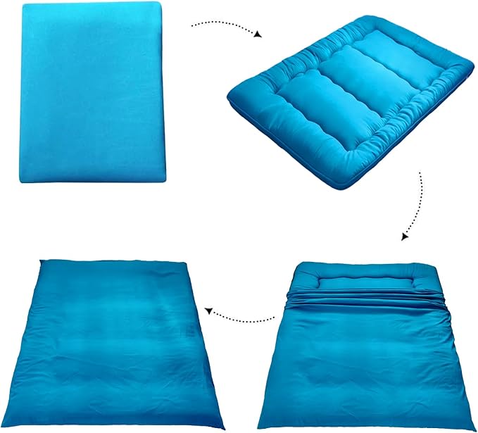 MAXYOYO Japanese Floor Mattress Futon Mattress, 4" Thicken Tatami Mat Sleeping Pad Foldable Roll Up Mat Boys Girls Dormitory Pad Kids Floor Lounger Pillow Bed, Charcoal Grey, Queen Size