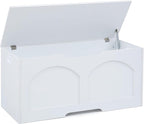 39.4" Storage Chest, Wooden Storage Bench Trunk, Upgraded Safety Lift Support Hinge, Large Entryway Bench Box, Supports 330 lb U-Shaped Opening for Entryway, Hallway, Living Room, White