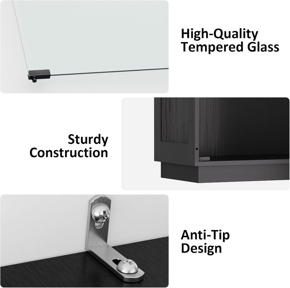 Display Cabinet with Glass Doors 4 Tier Glass Display Case with RGB LED Light...