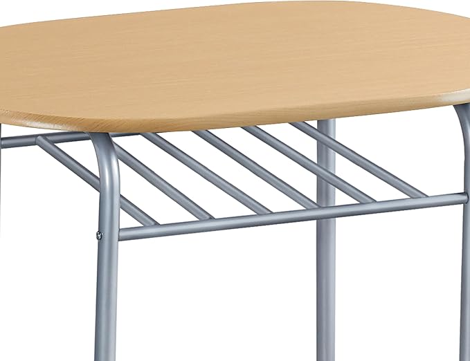 Yaheetech 3 Piece Dining Table Set, Kitchen Table & Chair Sets for 2, Compact Bistro Table Set with Steel Legs, Built-in Wine Rack for Small Space, Apartment, Breakfast Nook, Natural