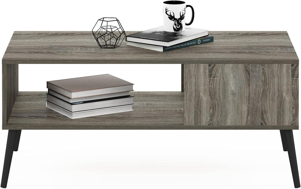 Furinno Claude Mid Century Style Coffee Table with Wood Legs, French Oak Grey...