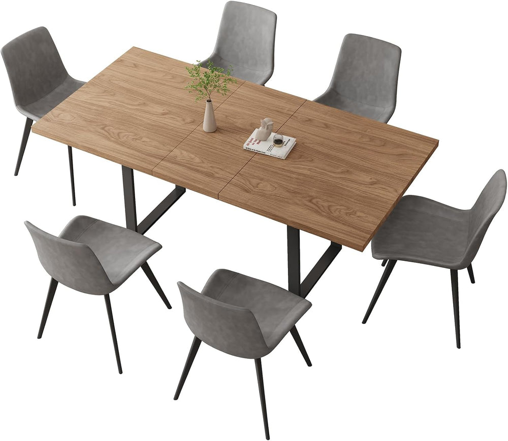 ZckyCine Mid-Century Extendable Dining Table Set, 51"-67", 6 Uphols...