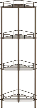 4 Tier Floor Standing Corner Shower Caddy Organizer Shelf with Hooks, Bathroom Shelves Stand Rack, Bronze