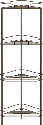 4 Tier Floor Standing Corner Shower Caddy Organizer Shelf with Hooks, Bathroom Shelves Stand Rack, Bronze