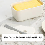 Premium BPA-Free Butter Dish with Lid & Stainless Steel Spreader – Airtight Kitchen Butter Keeper for Countertop & Refrigerator, Soft Spreadable Butter Storage, Perfect Gift for Home Cooking