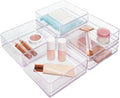 STORi SimpleSort 6-Piece Stackable Clear Drawer Organizer Set | 6" x 6" x 2" Square Trays | Small Makeup Vanity Storage Bins and Office Desk Drawer Dividers | Made in USA