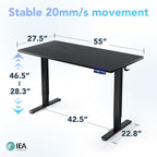 HUANUO 55 inch Electric Standing Desk with Smart APP, Alexa & Google Voice Control, Wi-Fi, Adjustable Height, 6 Memory Settings, Sedentary Reminder, Posture & Neck Care, Sit-Stand Desk, Black