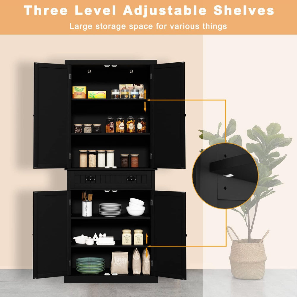 HLR 72" Kitchen Pantry Storage Cabinet, Freestanding Larder Cupboard wit...