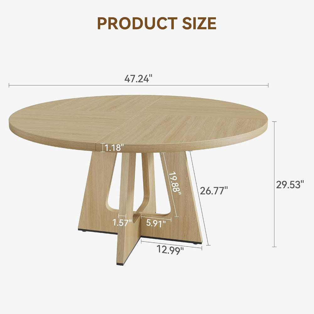 IDEALHOUSE 47" Farmhouse Round Dining Table for 4 to 6 (No Chairs), Wood