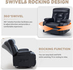 Faux Leather Swivel Rocker Recliner Chair with Heat Massage, Black | Manual Recliner, Overstuffed, Cup Holders, USB Port, Reclining Lounge Chair, Nursery Rocking Glider Chair