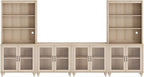 WAMPAT Entertainment Center with Bookshelves for TVs up to 75", Farmhouse Wall Unit TV Stand with Glass Doors, Media Console Table for Living Room, Bedroom & Home Theater, Light Oak