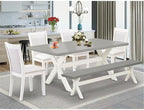 East West Furniture X097MZ001-6 6 Piece Kitchen Table Set Contains a Rectangle Dining Table with X-Legs and 4 Cream Linen Fabric Upholstered Chairs with a Bench, 40x72 Inch, Multi-Color
