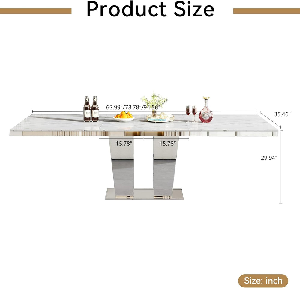 94.5“ Rectangular Dining Table for 6 8 10, Modern White Extendable Kitchen Ta...