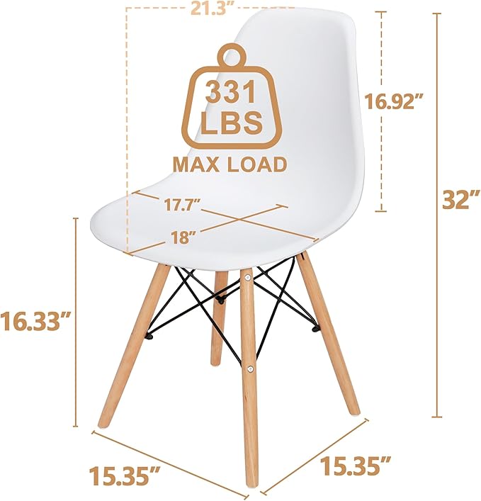 SUPER DEAL Modern Dining Chairs Set of 4 Plastic DSW Shell Lounge Chair Mid Century Side Chairs with Solid Wood Legs for Living Room, Kitchen, Dinning Room, Bedroom, White