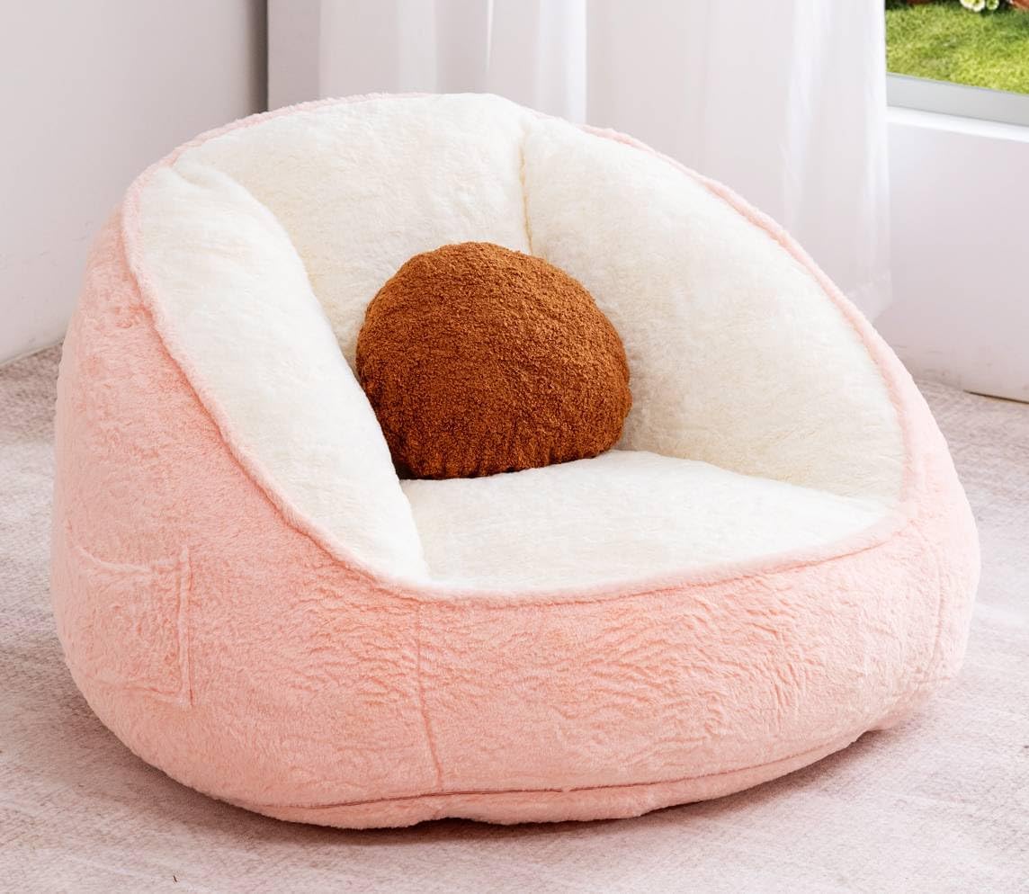 HOMMPA Bean Bag Chair for Teens Comfy Faux Fur Bean Bag Couch with Back Support Stuffed Lazy Floor Sofa for Living Room Bedroom Dorm Peach Pink