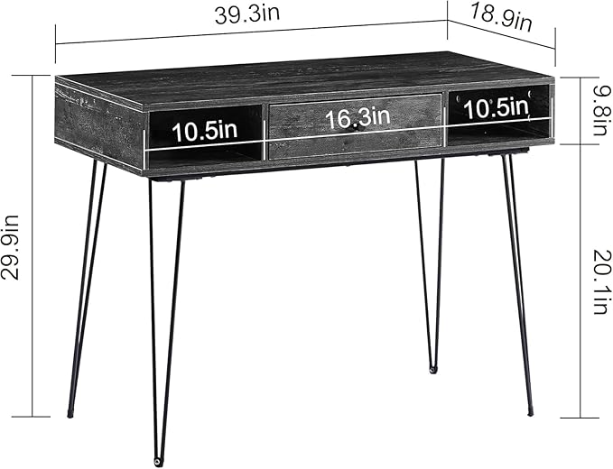VECELO 39.3" Home Office Work Table with Drawers,Computer Desk with Hairpin Leg for Writing/Study,Classic Grey