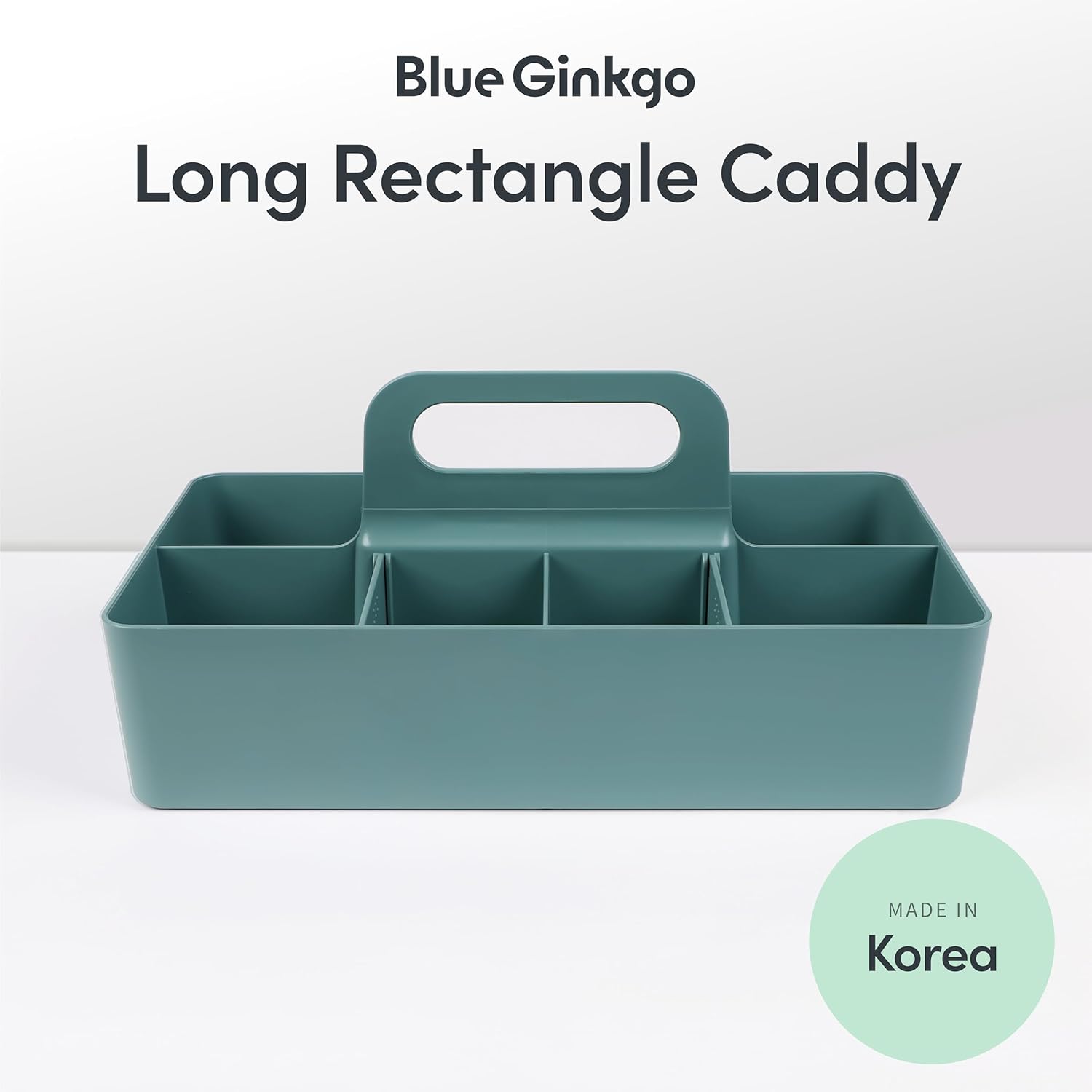 BLUE GINKGO Stackable Organizer Caddy – Korean-Made Portable Tote for Bathroom, Office, Crafts, or School Supplies (Long Rectangle, Green)