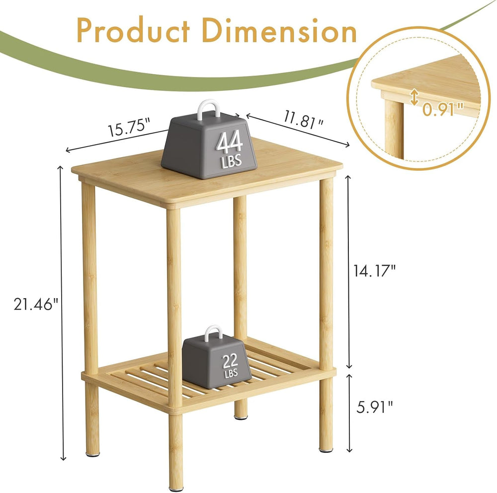 2 Tier Bamboo Narrow End Table, No Tool Assembly Bedroom Bedside Table, Small...