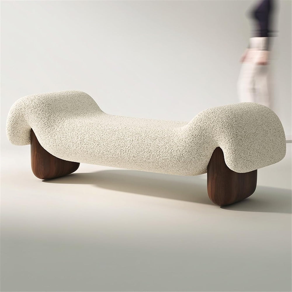 Modern White Wooden and Fabric Sofa Stool Retro Style for Changing Shoes Bedr...