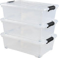 Gloreen 20 Quart Lidded Storage Bins with Wheels, Clear Plastic Under Bed Storage Boxes, 3 Pack