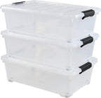 Gloreen 20 Quart Lidded Storage Bins with Wheels, Clear Plastic Under Bed Storage Boxes, 3 Pack