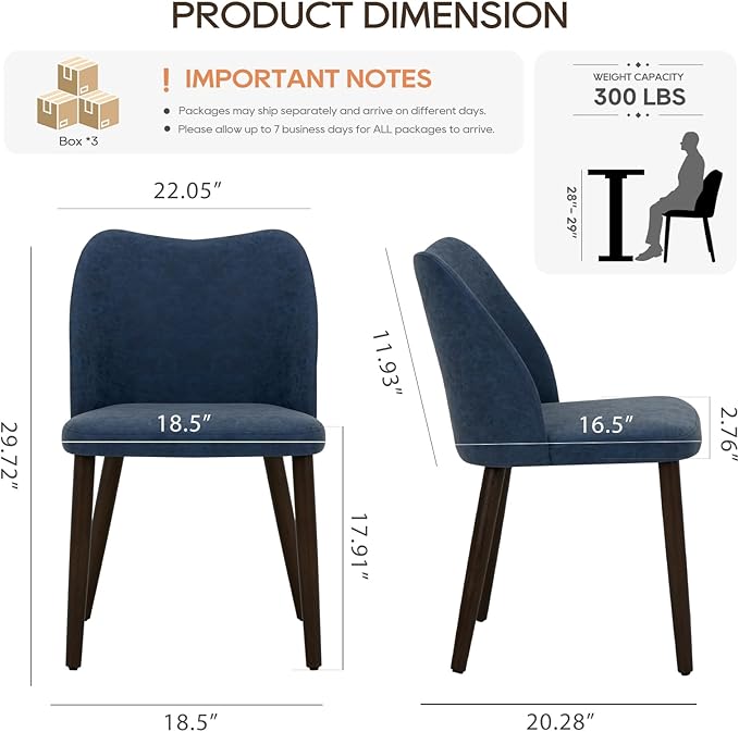 COLAMY Upholstered Dining Chairs Set of 6, Modern PU Leather Dining Room Kitchen Side Chair with Padded Seat and Wood Legs Restaurant/Cafe, Blue