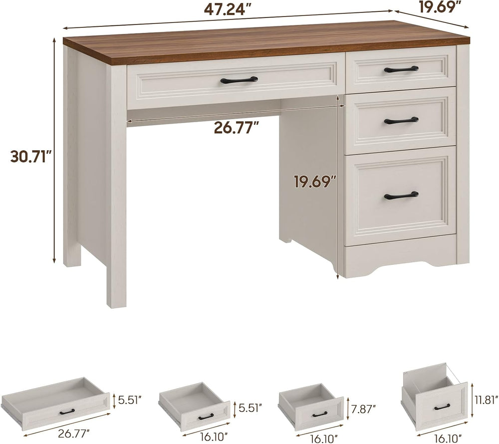 Vabches Farmhouse Executive Desk with Storage and Ample File Drawer, Rustic L...