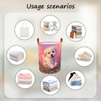 Laundry Baskets 15.7x19.7 Inch Large Puppy Wildflower Field Design Collapsible Laundry Hamper with Handles Oxford Fabric Clothes Storage Bin Foldable Dirty Clothes Organizer for Bedroom Bathroom Dorm