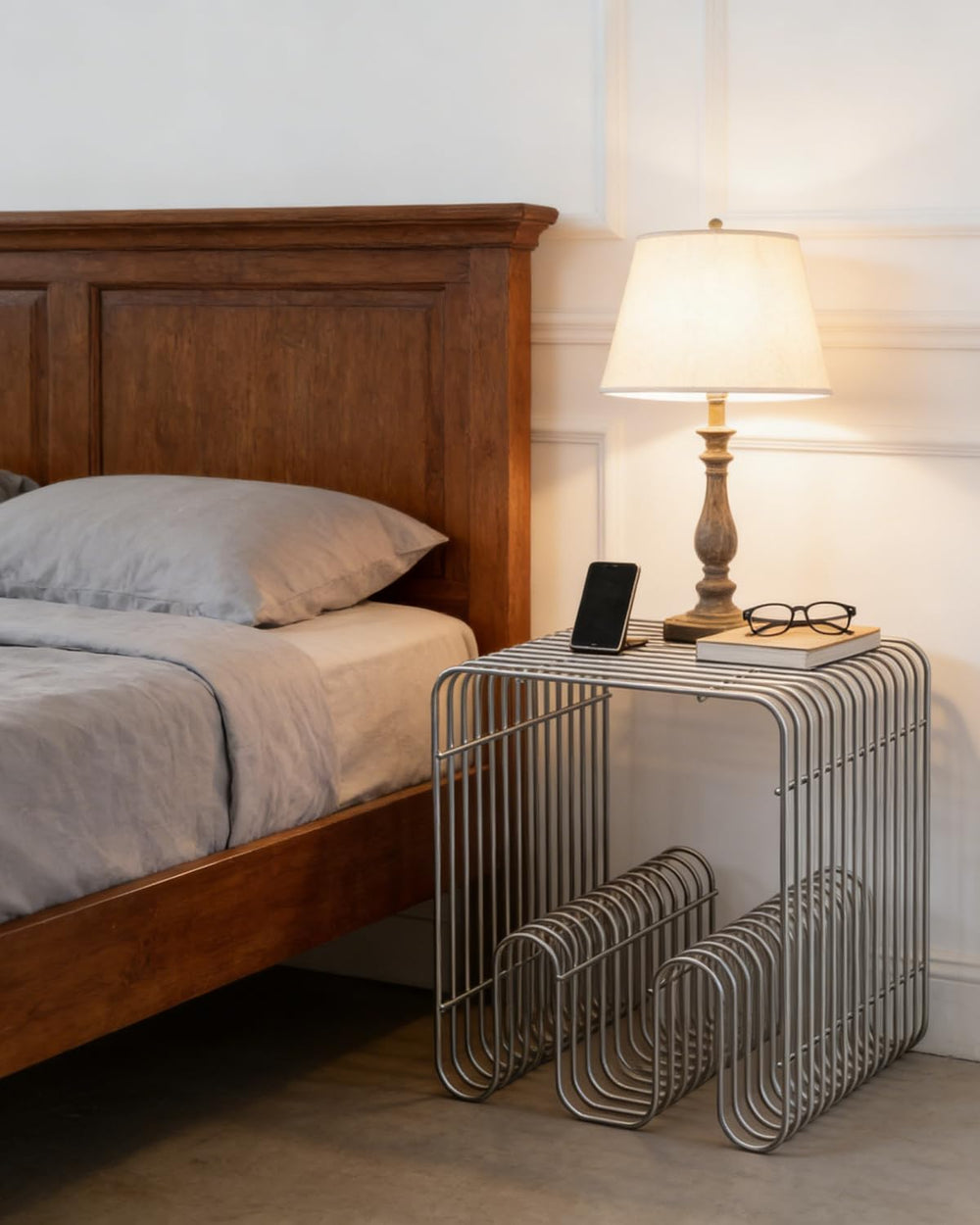 Metal Side Table, Metal End Table with Magazine Rack,Sofa Bedside Table for S...