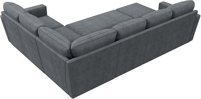 HONBAY Modular Sectional Couch with Pull Out Bed, Chenille Sleeper Sofa with Storage Seats Ottoman, U Shaped Sectional Couches for Living Room, Bluish Grey