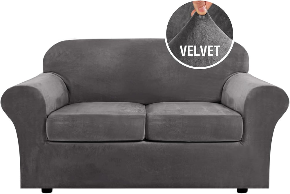 H.VERSAILTEX Real Velvet Plush 3 Piece Stretch Sofa Covers Couch Covers for 2...