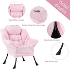 Welnow Lazy Chair for Living Room, Modern Reading Lounge Accent Chair with Armrests and a Side Pocket, Leisure Upholstered Lazy Sofa for Small Space, Bedroom, Dorm, Pink