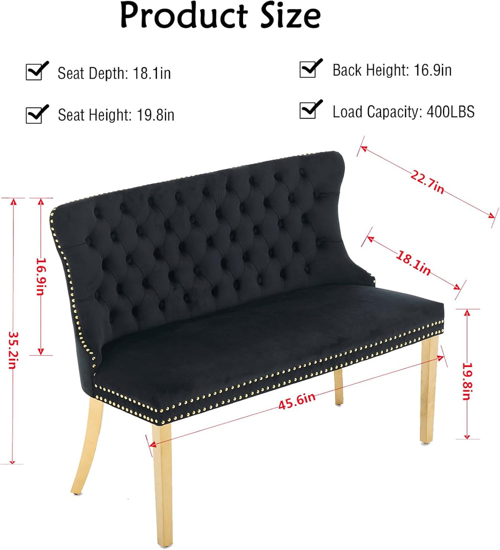 Henf Modern Tufted Velvet Dining Bench with Wing Back, 2-Seat, Nailhead Trim,...