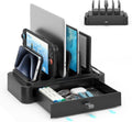 KDD Vertical Laptop Stand with Drawer - 7-in-1 Space-Saving Laptop Holder with Gravity Locking Fits MacBook, Dell, HP, Chromebook, Surface Pro, Tablet, Cell Phone, Switch, Keyboard Desktop Organizer