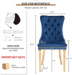 Mid Century Modern Dining Chairs Set of 2, Blue Velvet Upholstered Tufted Back, Kitchen & Dining Room Chairs, Gold Metal Legs, Nailhead Trim, Sillas para Comedor (Blue, 2 Pcs)