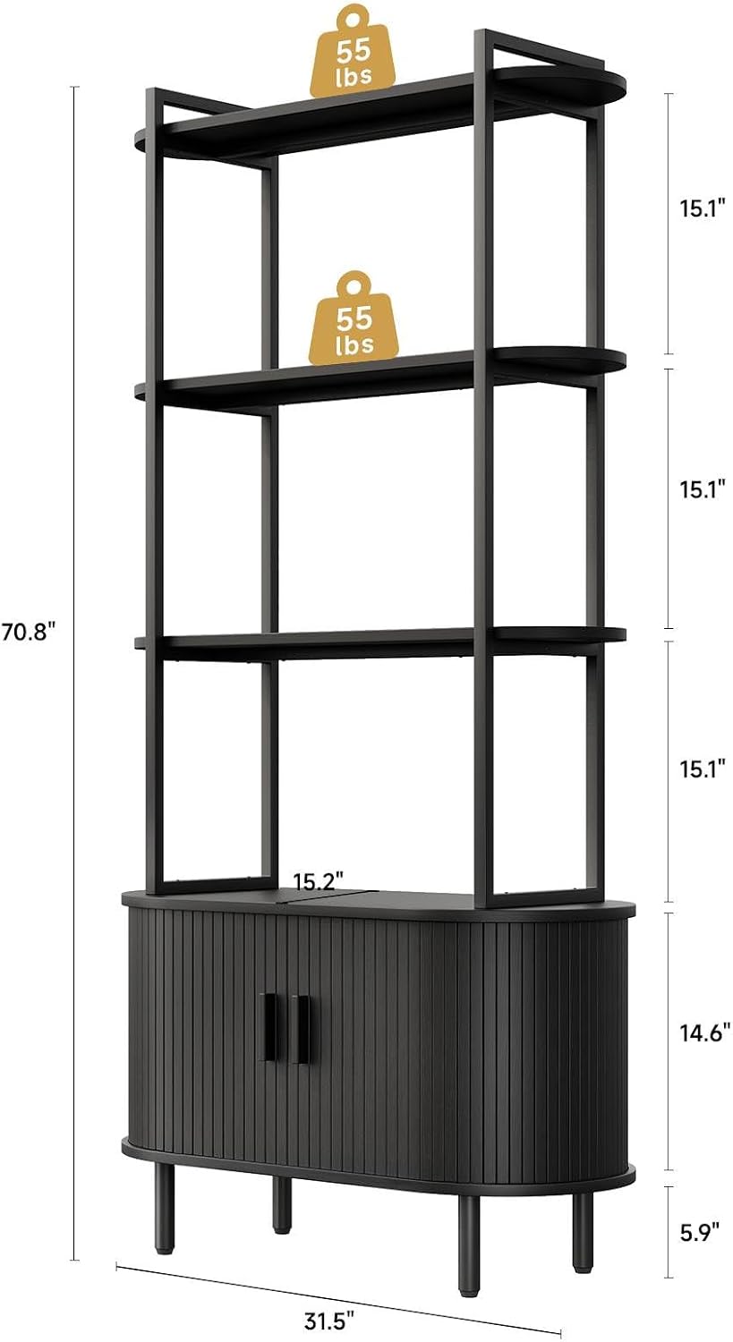 ComfyCorner 4 Tier Bookshelf with Cabinet, 71" Tall Display Bookcase Black