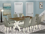 East West Furniture X077EL207-9 9 Piece Kitchen Table Set Includes a Rectangle Dining Table with X-Legs and 8 Gray Linen Fabric Parson Dining Room Chairs, 40x72 Inch, Multi-Color