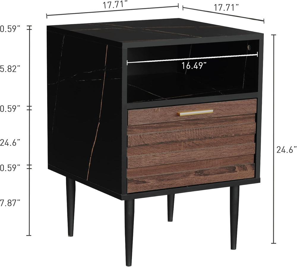GIA Home Furniture Series Walnut Nightstands Set of 2, Faux Black Walnut Marb...