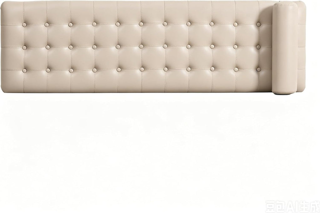 66" Upholstered End of Bed Bench with Headrest, Button Tufted (Taupe) | Nano Leather, Dark Walnut Legs, Bedroom & Entryway, Footstool Design, Window Bench Style