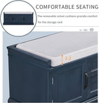 42″ Storage Bench with 2 Drawers and 2 Cabinets，Multipurpose Entryway Shoe Rack W/Removable Cushion，for Living Room Hallway Porch,Antique Navy