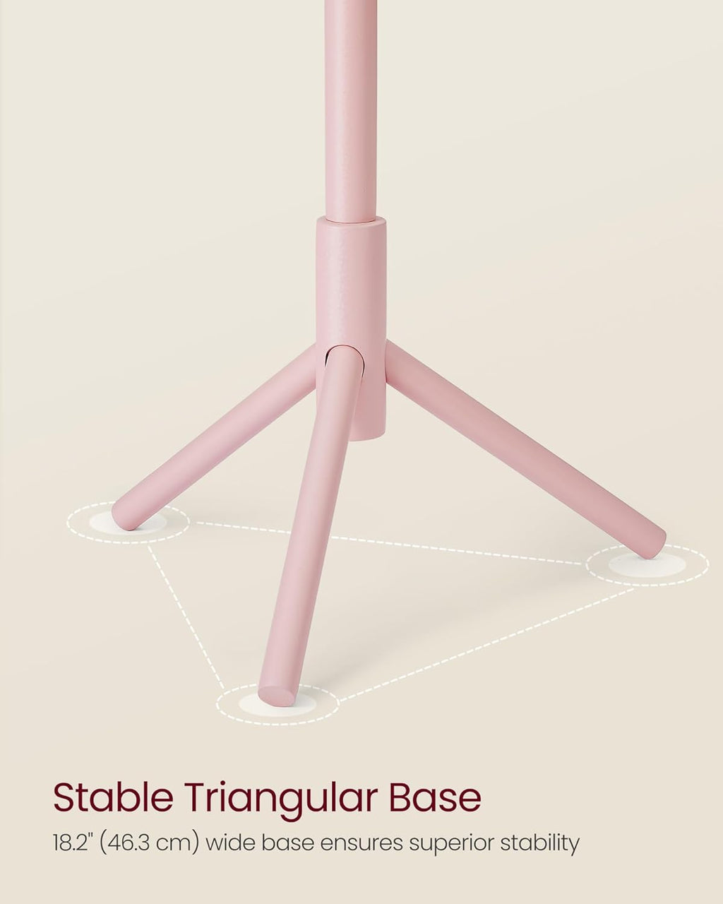VASAGLE Solid Wood Coat Rack, Free Standing Tree-Shaped Coat Rack with 8 Hooks, 3 Height Options, for Clothes, Hats, Bags, Living Room, Bedroom, Home Office, Jelly Pink URCR004R01
