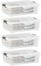 26 Quart Clear Underbed Storage Bin, Plastic Underbed Storage Box, Wheeled Underbed Storage Container with Lid, 4 Packs