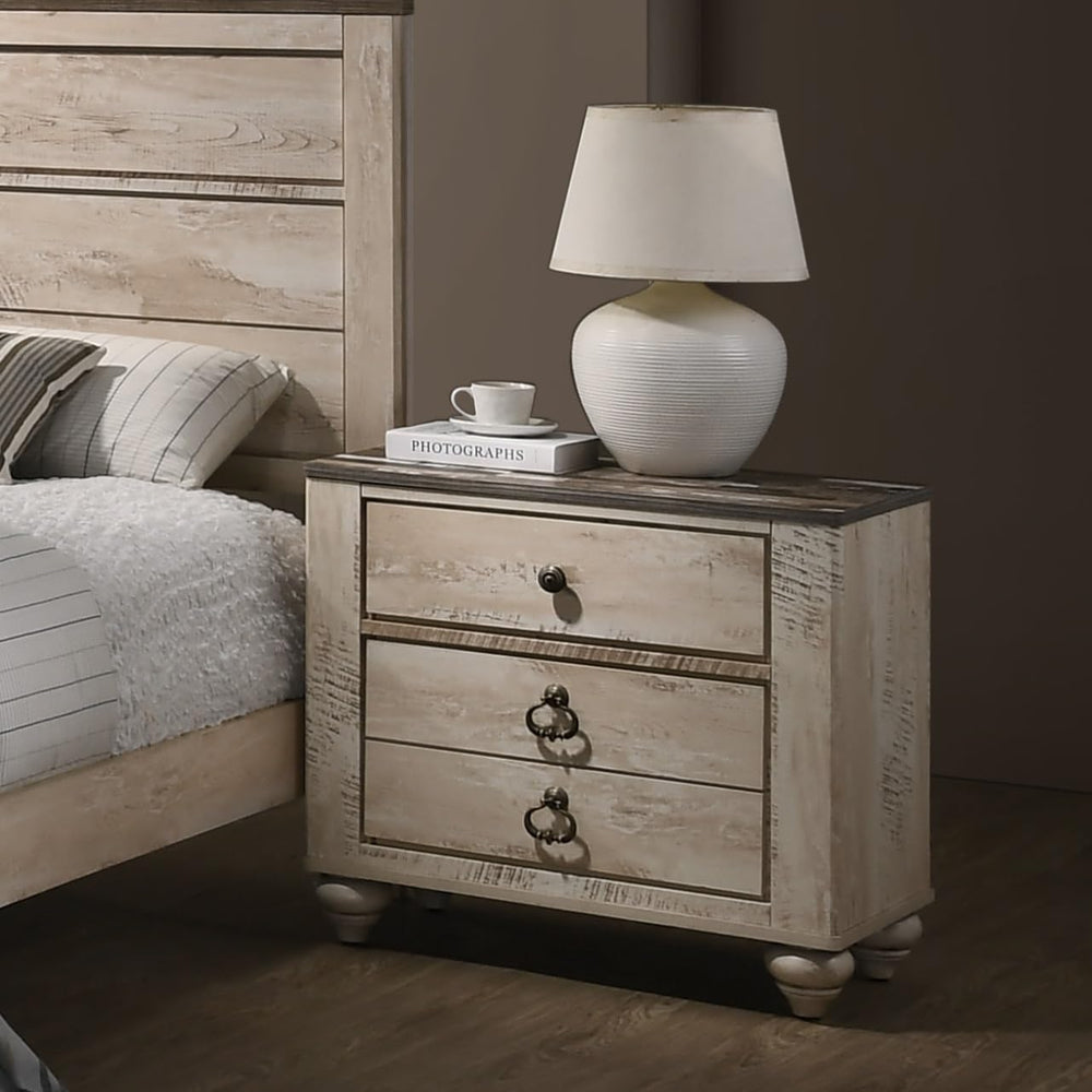 Contemporary Patched Top 3-Drawer Nightstand, Antique Brown ﻿,for Small Spaces