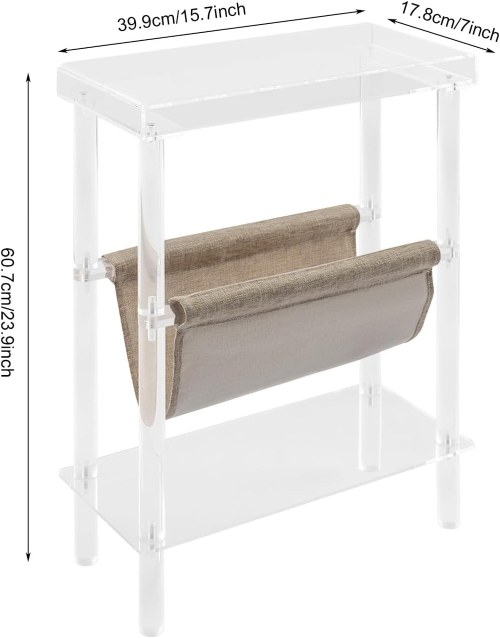 Acrylic Narrow Side Table for Small Spaces, 7" W×23.9" H x 15.7&quo...